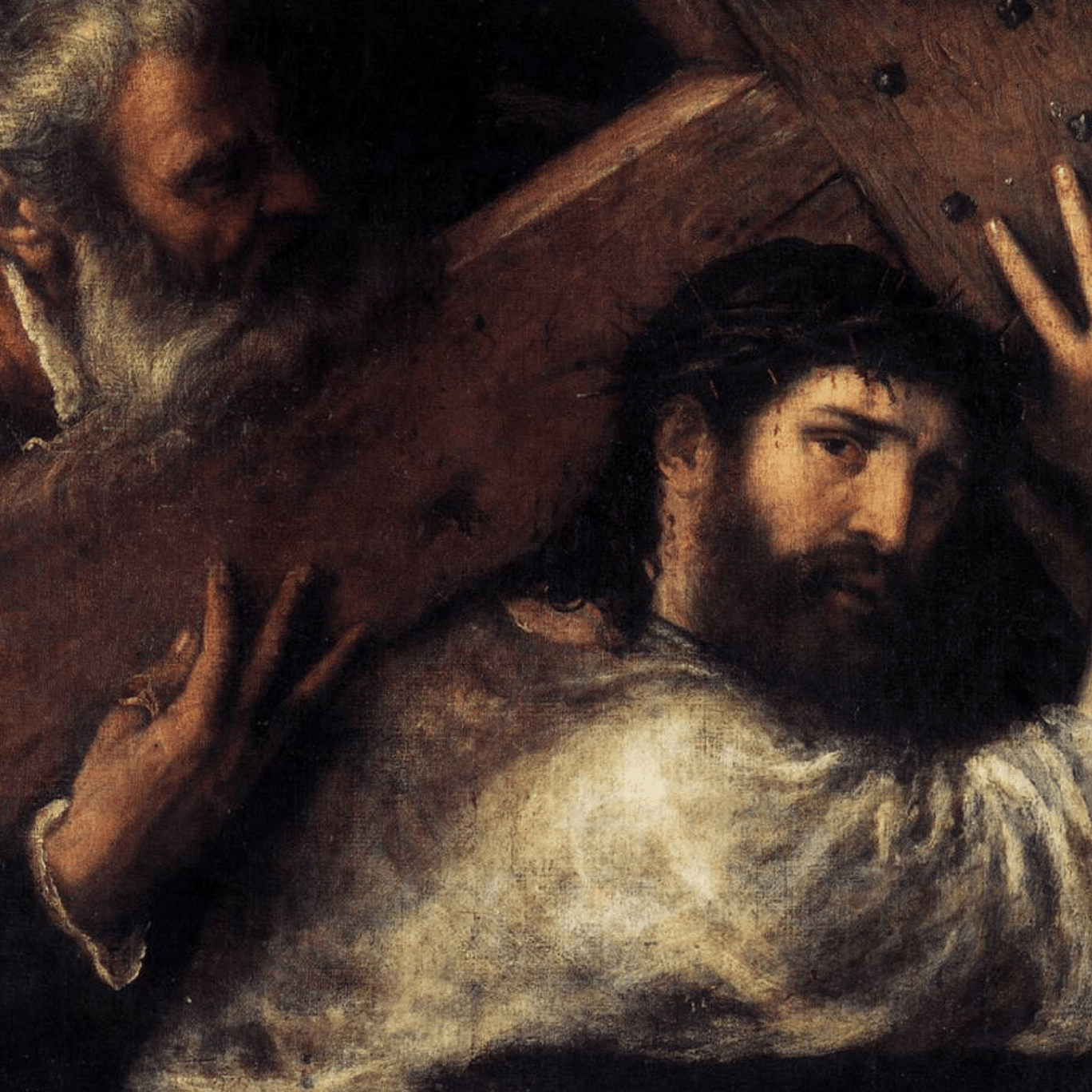 Pintura representa o Cirineu ajudando Jesus
