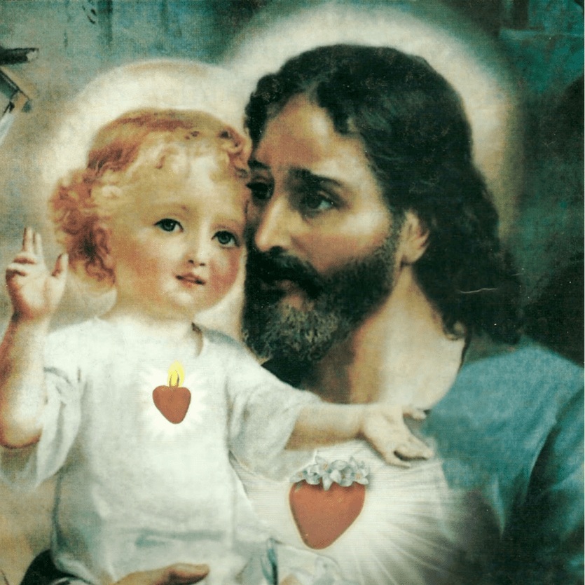 Imagem dos corações de São José e do Menino Jesus