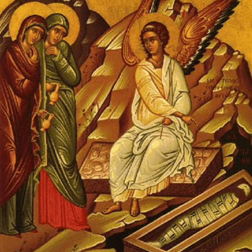 Ícone das mulheres e o anjo no sepulcro vazio