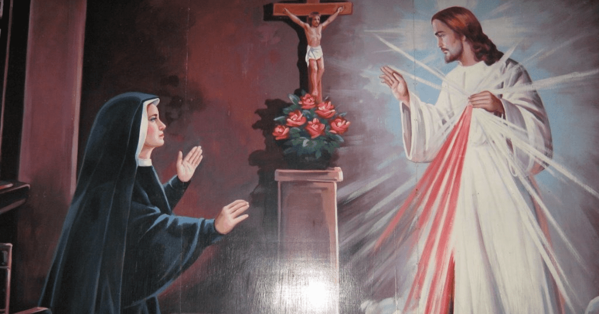 Pintura de Santa Faustina e Jesus Misericordioso