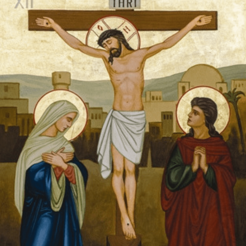 Pintura de Maria e São João aos pés da Cruz