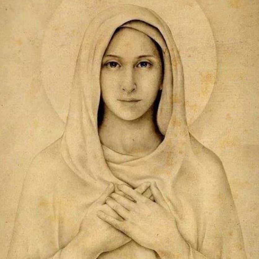 Ilustração do rosto de Maria-filtro sépia